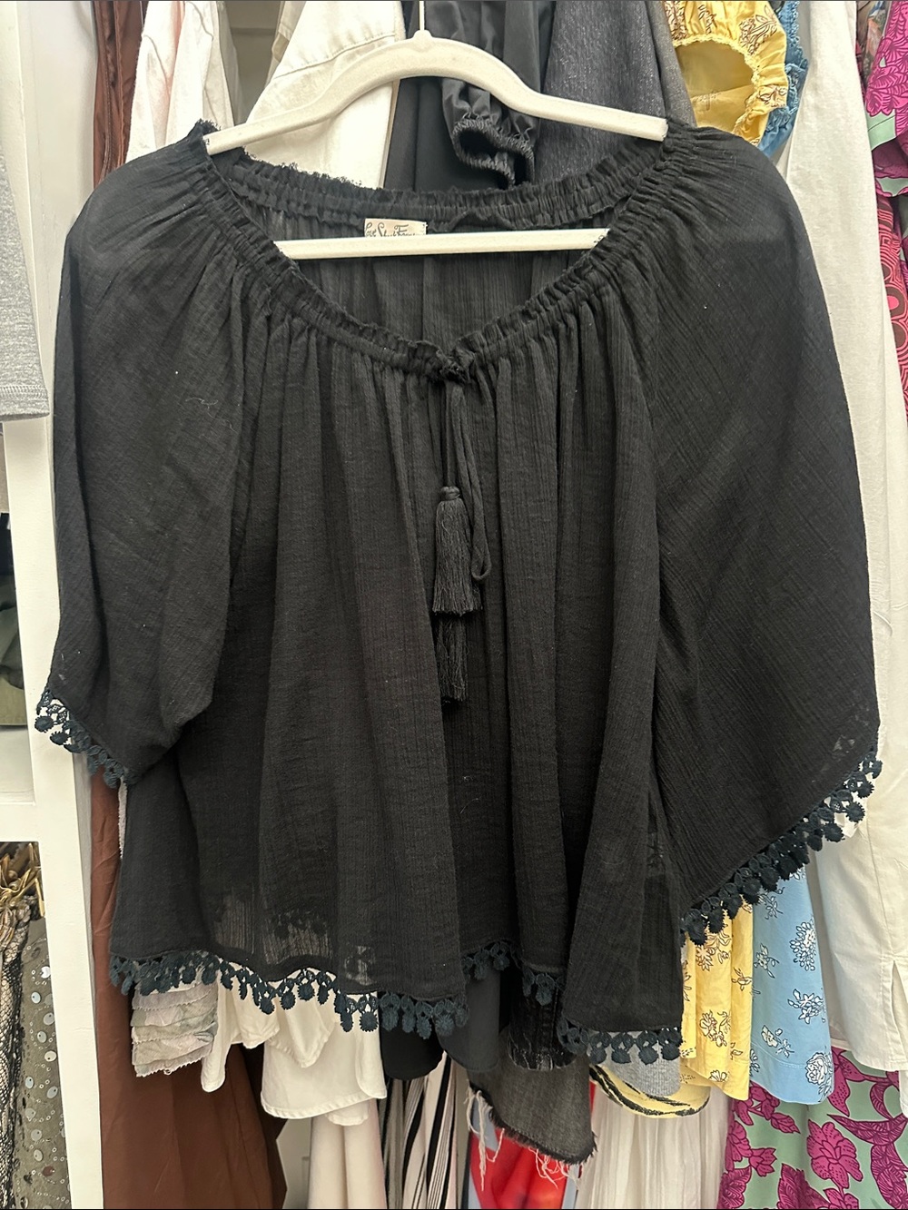 LoveShackFancy Black Tassel Peasant Blouse